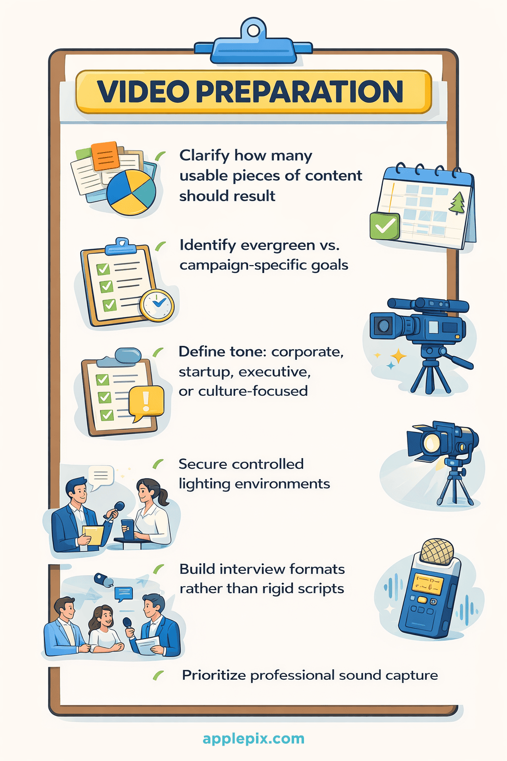 Video preparation infographic checklist