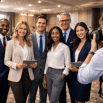 Backstage of a photographer taking a photo of a corporate team